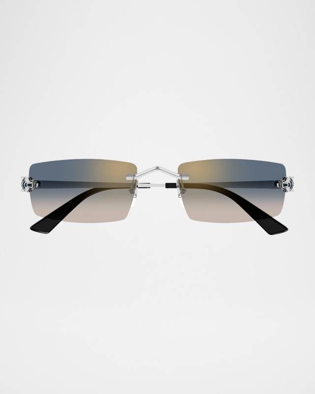 Panthere Rimless Rectangular Metal Sunglasses